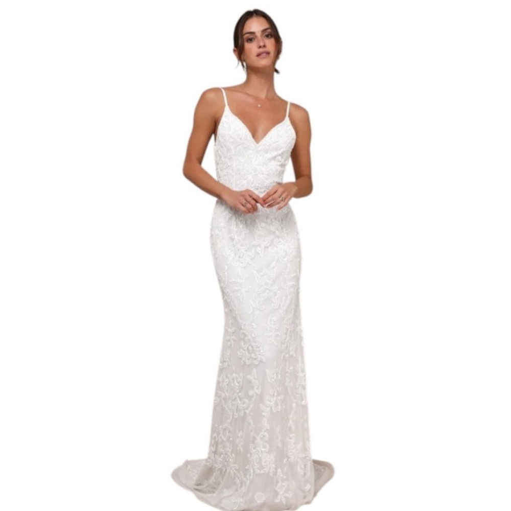 Lulus White Sequin Backless Wedding Dress NWT Size XS Sequined Wedding Gown
